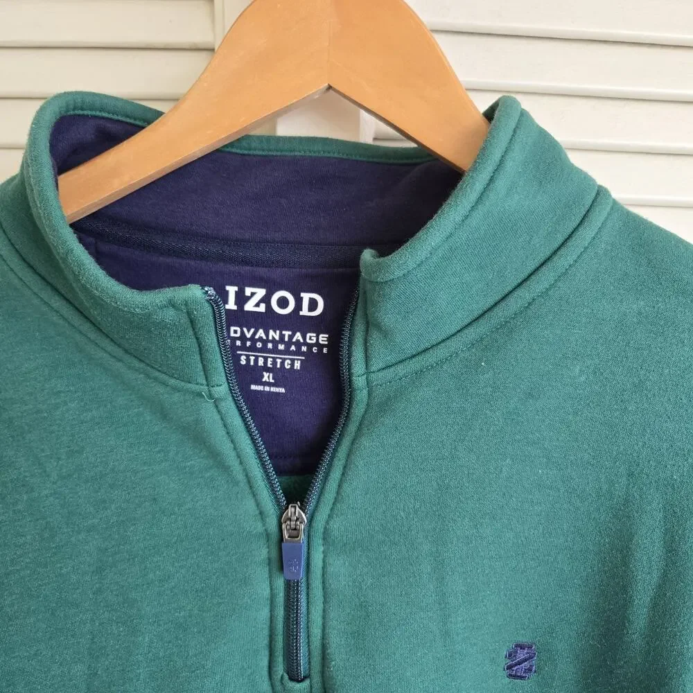 IZOD Advantage Performance Stretch Pullover Mens XL Green Fleece Lined 1/4 Zip
